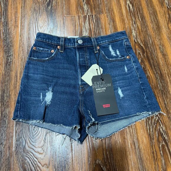 NEW Levi's Size 26 Ribcage Cutoff Daisy Duke Denim Shorts High Rise Vintage Fit - Picture 1 of 4